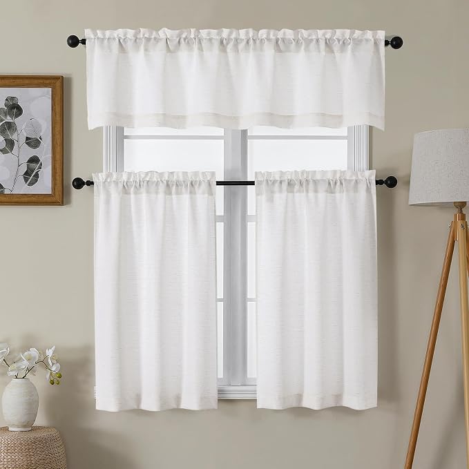 Gwine Natural Valance for Windows, Light Filtering Faux Linen Textured Kitchen - Image 2