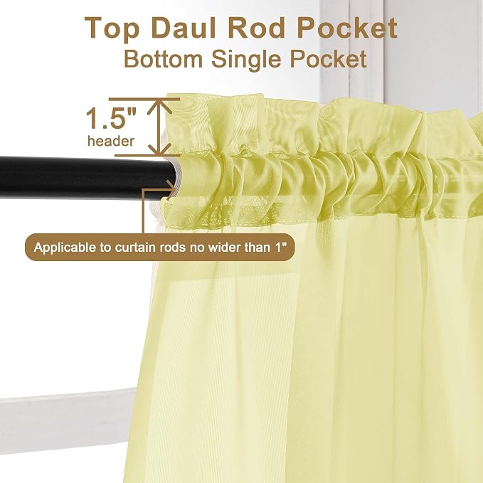Chyhomenyc Lemon Sheer Curtains 45 Inch Long 2 Panels, Light Filtering Short - Image 4