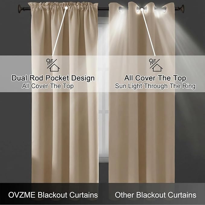 OVZME Blackout Curtains for Bedroom 84 Inch Length 2 Panels Set, Thermal - Image 6