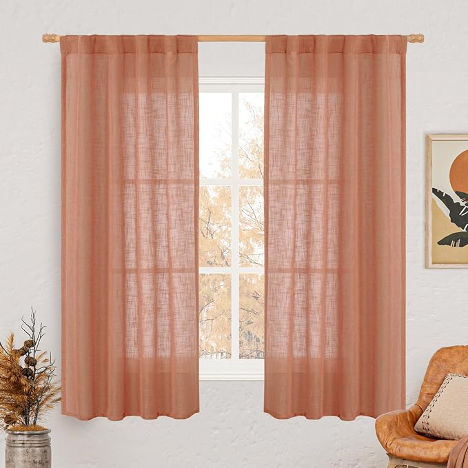 LAMIT Terracotta Linen Semi Sheer Curtains 63 Inch by LAMIT