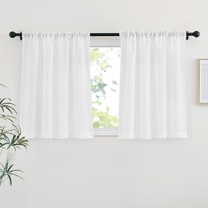 NICETOWN White Faux Linen Kitchen Curtains 36 inches Long, Rod Pockets & Back - Image 2