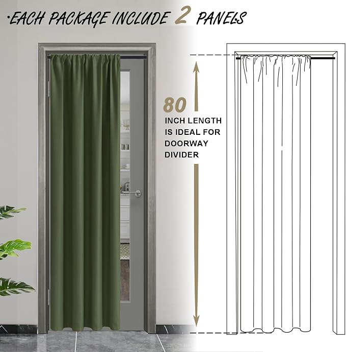 JIUZHEN Blackout Doorway Curtains 80 inch Length - Image 2