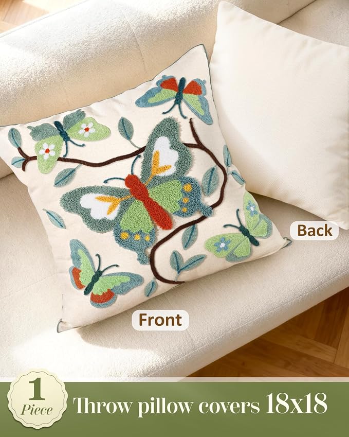 Embroidered Throw Pillow Cover 18x18 Inch - Image 4