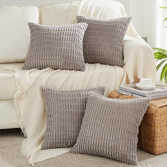 Fancy Homi 4 Packs Grey Decorative Throw Pillow Covers 18x18 Inch by Fancy+Homi