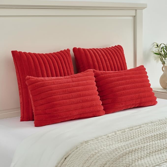 FUTEI Red Decorative Throw Pillow Covers Set of 2, 22x22 Inch Soft Fluffy Faux - Image 5
