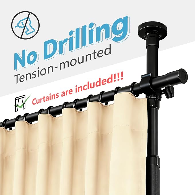 Jilron No-Drill Room Divider Curtain Set: Includes 106" W x 84" L Beige Curtain - Image 2