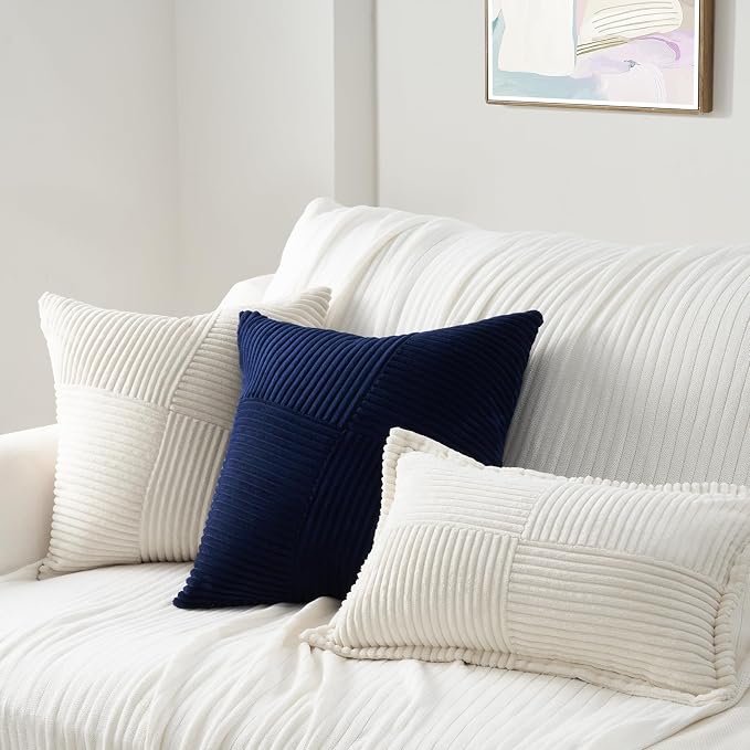 Topfinel Blue Throw Pillow Covers 20x20 Inch Soft Corduroy Decorative Pillow - Image 5