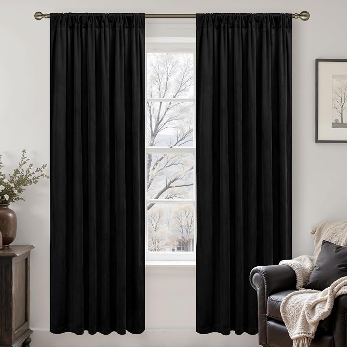LAMIT Black Velvet Blackout Curtains - Image 2