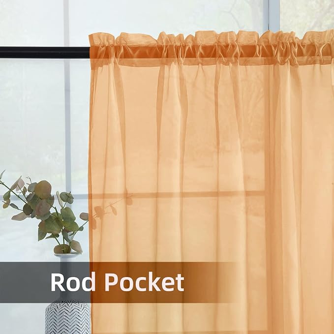 youleyar Solid Sheer Rod Pocket Curtain Voile Draperies 2 Panels Beige Semi - Image 3