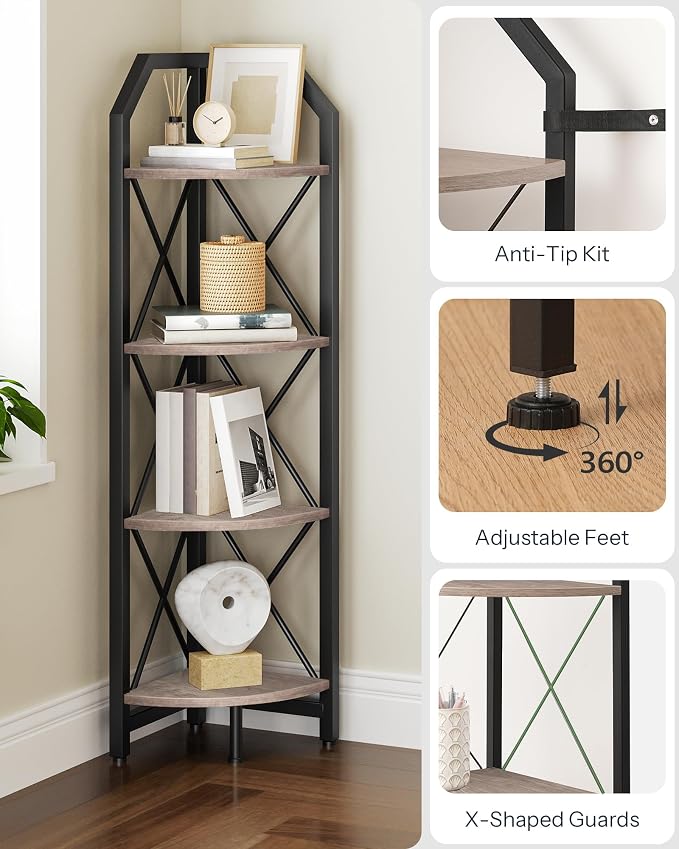 CHOEZON 4-Tier Corner Shelf, Industrial Corner Bookshelf, 47.6" Corner Storage - Image 4