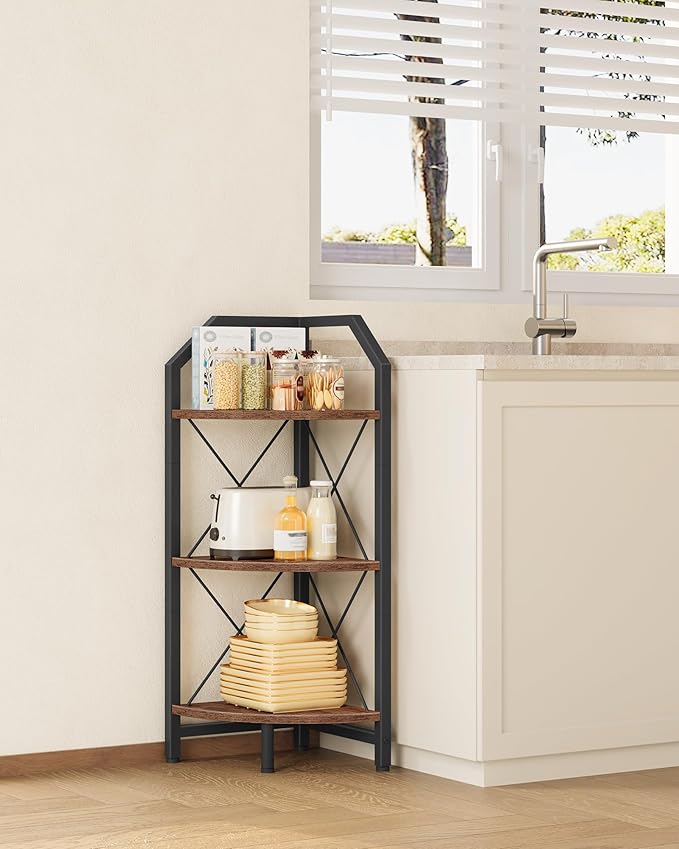 CHOEZON 3-Tier Corner Shelf, Industrial Corner Bookshelf, 35.4" Storage Stand by Choezon