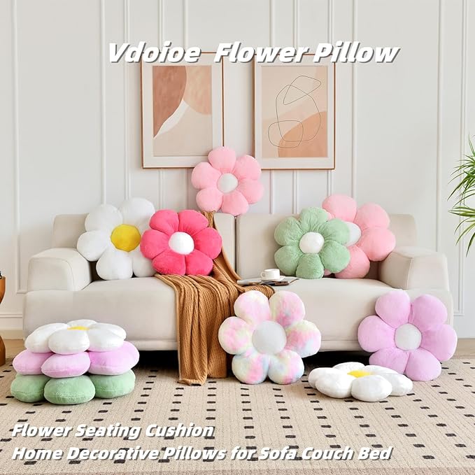 Pink Flower Pillow，23.62In Floor Pillow Cushion Flower Shaped Throw Pillow Cute - Image 3