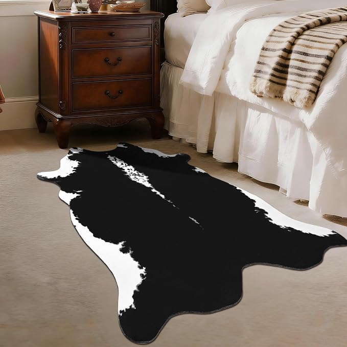 BENRON Small Cowhide Rug Black, Faux Cow Hide Rugs - Image 3