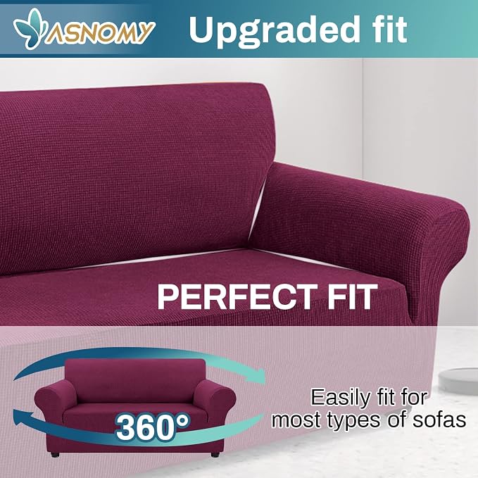 Asnomy Sofa Covers for 2 Cushion Couch Stretch loveseat Covers Slipcovers - Image 5