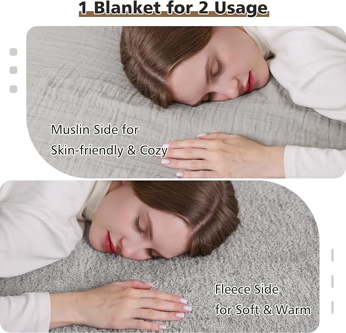 EMME Muslin and Fleece Throw Blanket Reversible - Image 2