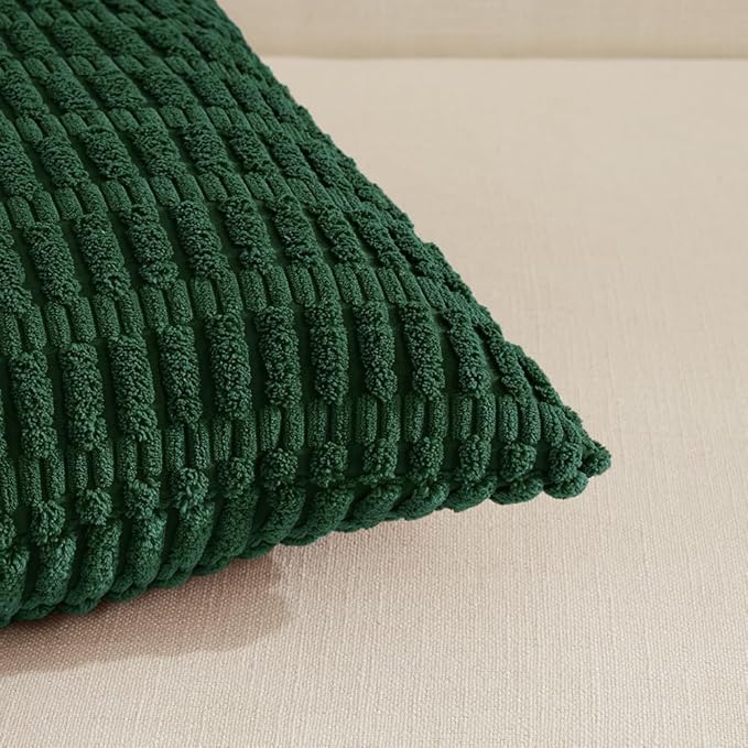 Fancy Homi Set of 4 Dark Green Boho Decorative Throw Pillow Covers 20x20 Inch - Image 4