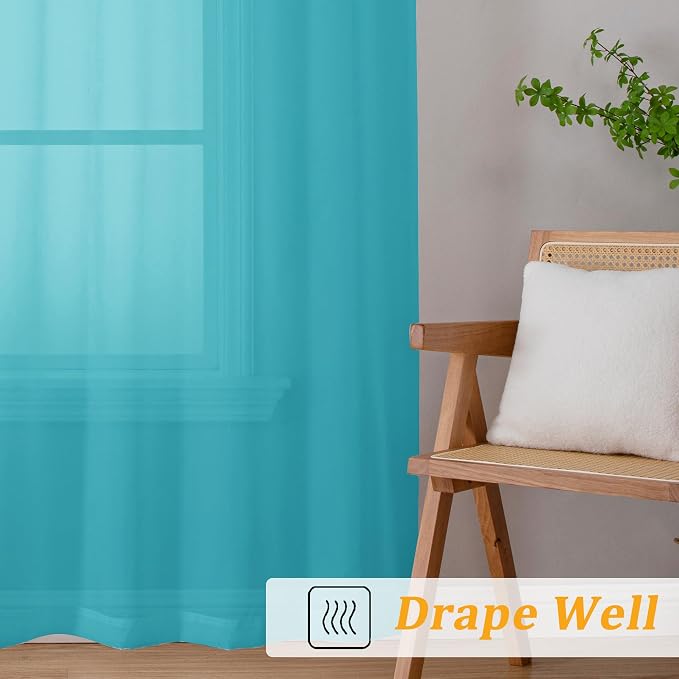 Gwine Turquoise Sheer Curtains for Bedroom 54 inches Long 2 Panels, Light - Image 6
