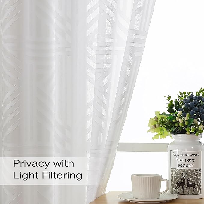 Simplebrand Semi Sheer White Curtains 84 Inches Long 2 Panels, Light Filtering - Image 2