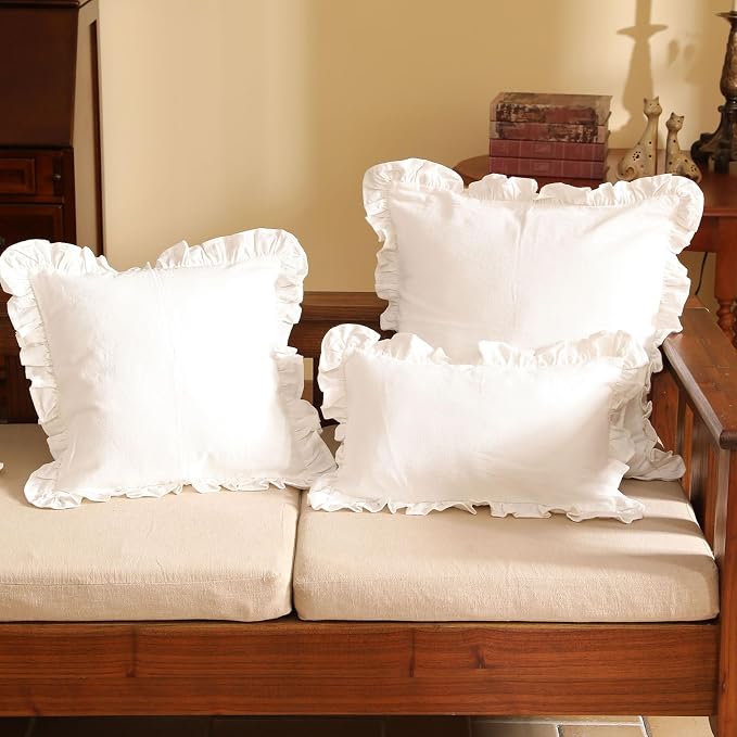 patdrea Shabby Chic White Decorative Throw Pillow Covers 12"x20" Set of 2 - Image 8