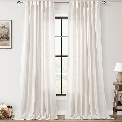 2 Panels Set Cream Linen Curtains 108 inches Long by Jolilight