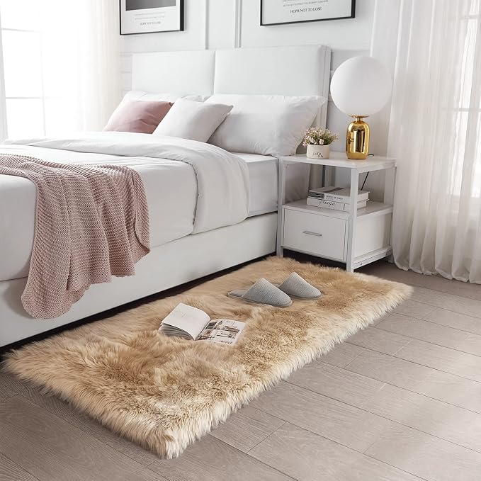 SERISSA Soft Fluffy Rug Beige Faux Sheepskin Fur Rug Shaggy Area Rug - Image 2