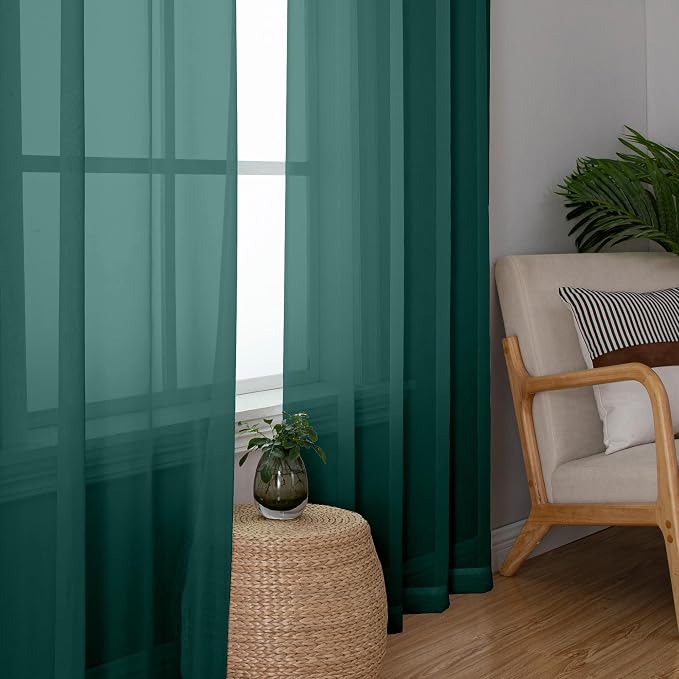 Simplebrand Hunter Green Sheer Curtains 84 Inches Long 2 Panels, Light - Image 4
