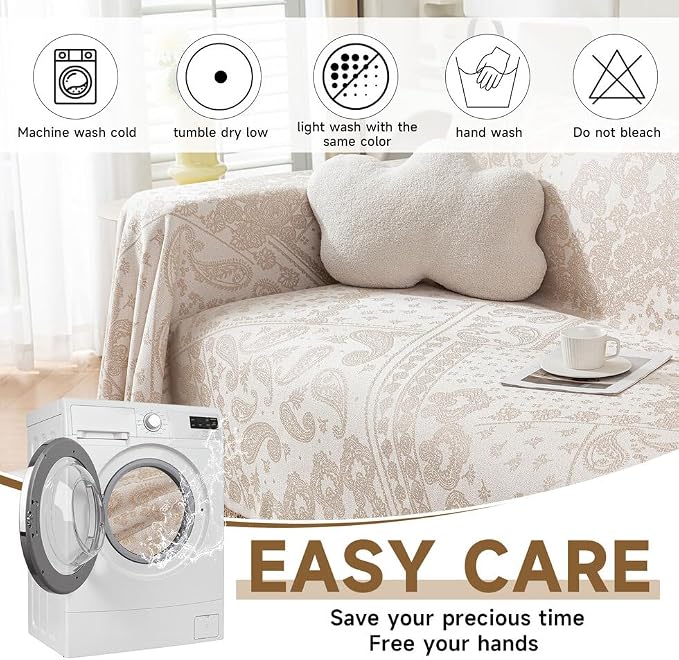 ROOMLIFE Beige Couch Covers for Sofa, Sofa Covers Washable Non Slip Furniture - Image 4