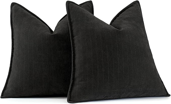 MIULEE Pack of 2 Black Decorative Pillow Covers 20x20 Inch Soft Chenille by MIULEE