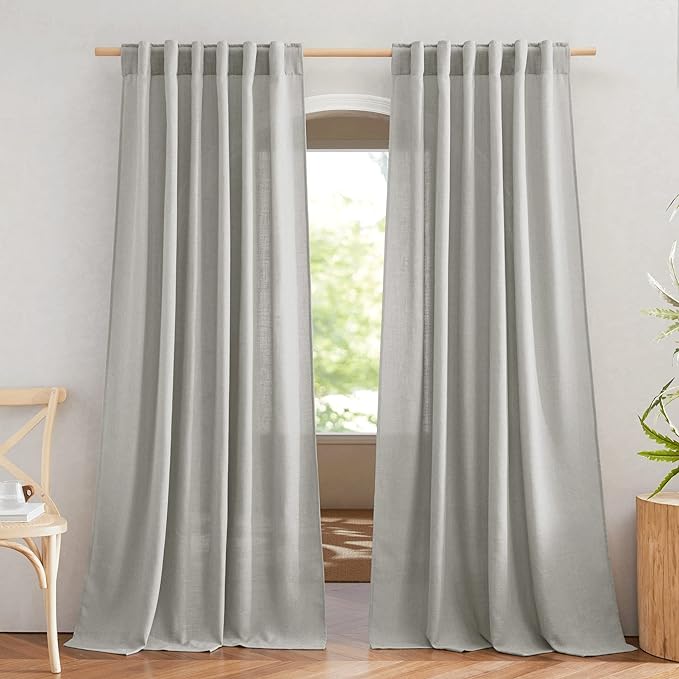 NICETOWN Linen Gray Curtains for Bedroom, Rod Pocket & Back Tab Flax Linen by NICETOWN