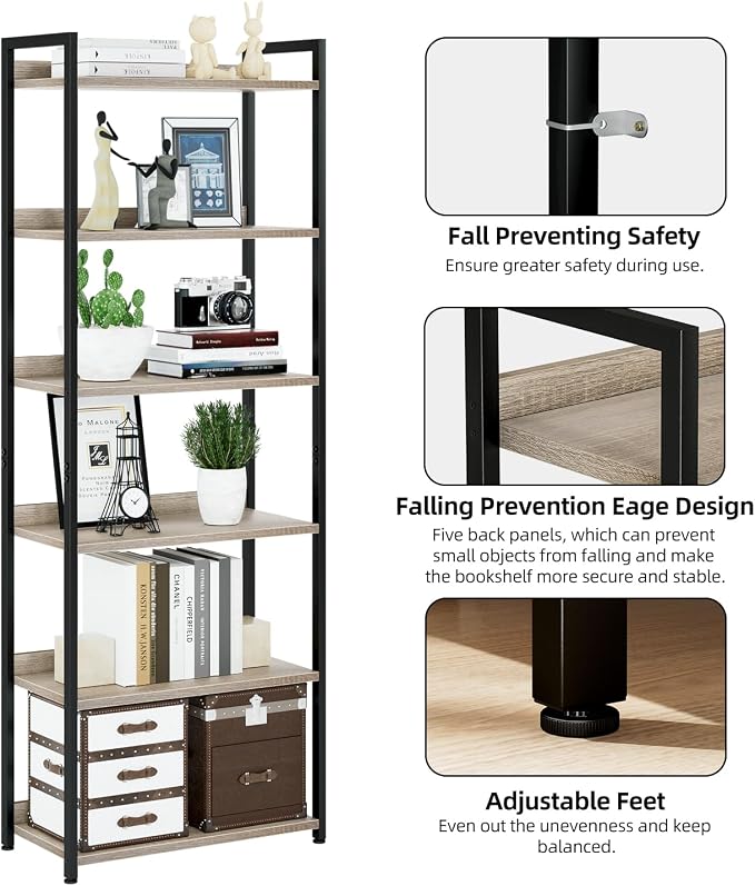 NUMENN Bookshelf, 6 Tier Bookshelves, Home Office Bookcase Shelf Storage - Image 5