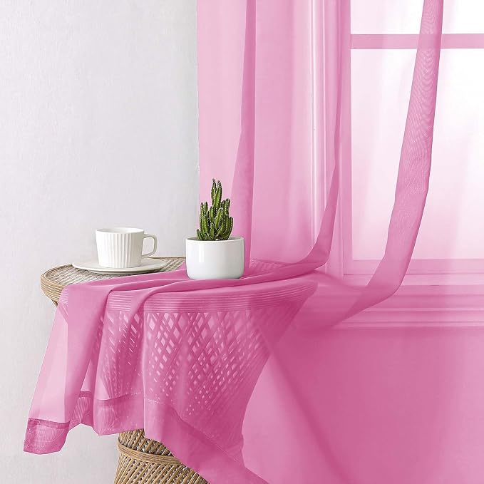 Lecloud Hot Pink Sheer Curtains 72 Inches Long 2 Panels, Solid Voile Light - Image 6