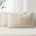 MIULEE Decorative Linen Check Lumar Throw Pillow Covers Neutral Farmhouse by MIULEE