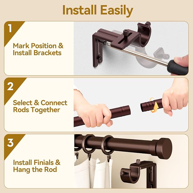 YaFex Curtain Rods 32-84 Inch, Heavy Duty 1 Inch Adjustable Curtain Rod - Image 8