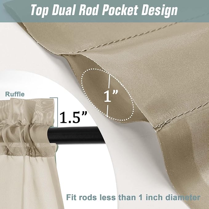 Taupe Valances for Windows 14 inch Length 2 Panels Set, Small Voile Sheer - Image 3