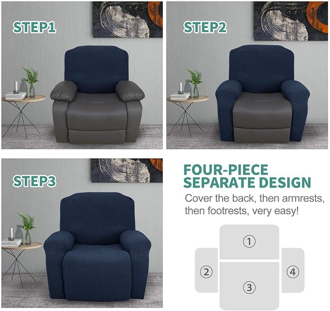 YEMYHOM 4 Pieces Oversized Stretch Recliner Slipcover Latest Jacquard Large - Image 7