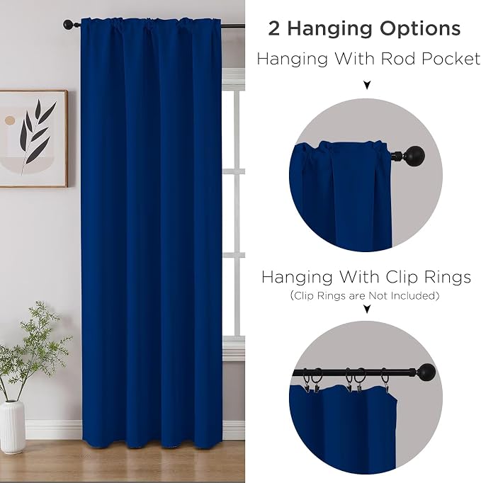 CUCRAF Royal Blue Blackout Curtains 72 inch Length 2 Panels Set, Rod Pocket - Image 3