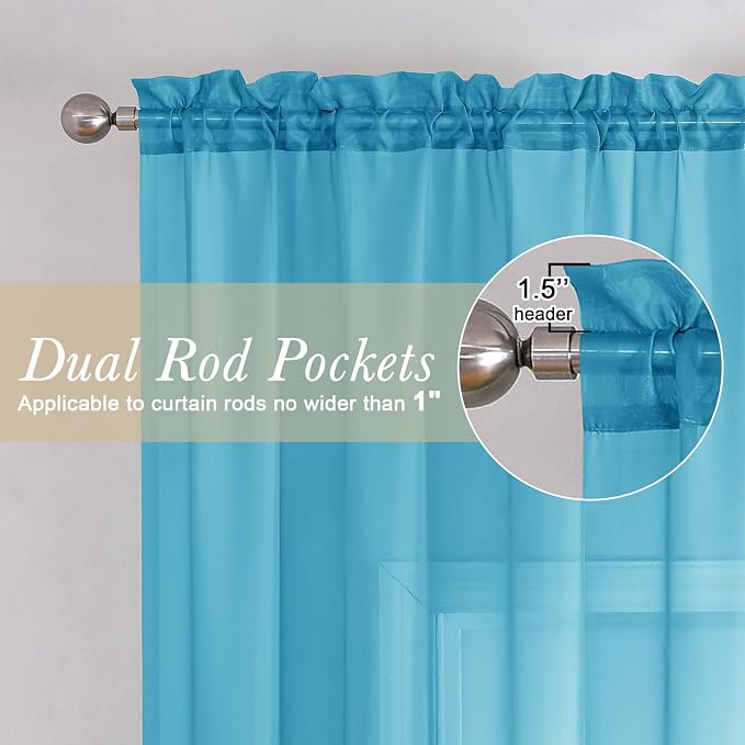 Lecloud Turquoise Sheer Curtains 78 Inches Long 2 Panels, Elegant Gauzy Airy - Image 2