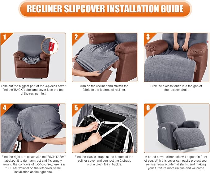VANSOFY Recliner Chair Cover, 3-Pieces Stretch Recliner Covers - Image 3