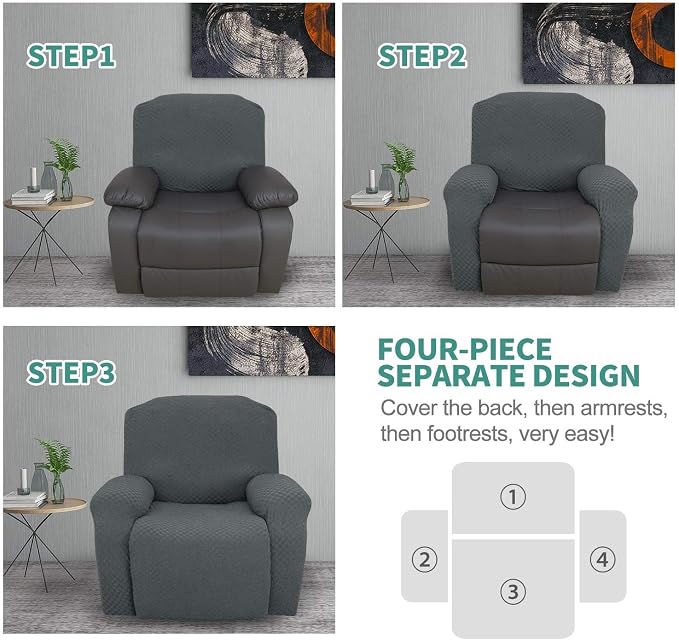 YEMYHOM 4 Pieces Oversized Stretch Recliner Slipcover Latest Jacquard Large - Image 7