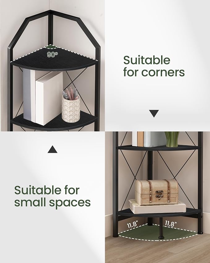 CHOEZON 4-Tier Corner Shelf, Industrial Corner Bookshelf, 47.6" Corner Storage - Image 3