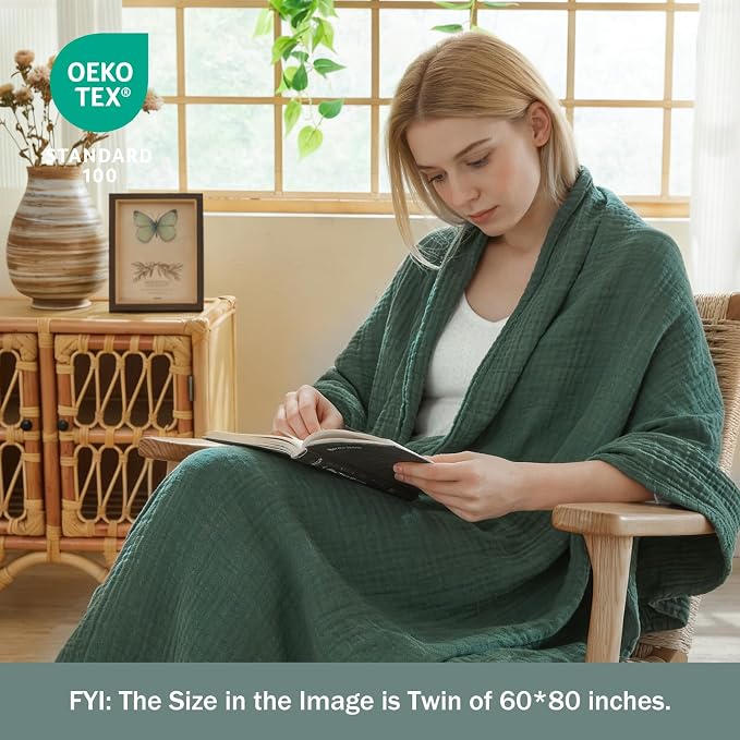 EMME Cotton Muslin Large Throw Blanket Couch Breathable Gauze Blanket Soft - Image 5