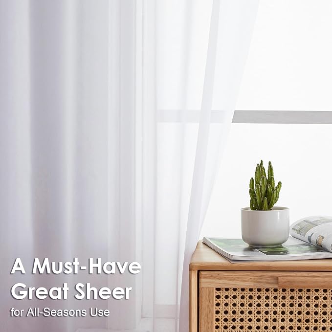 OVZME 2 Panels Sheer White Curtains 72 Inches Length Window Treatment - Image 2