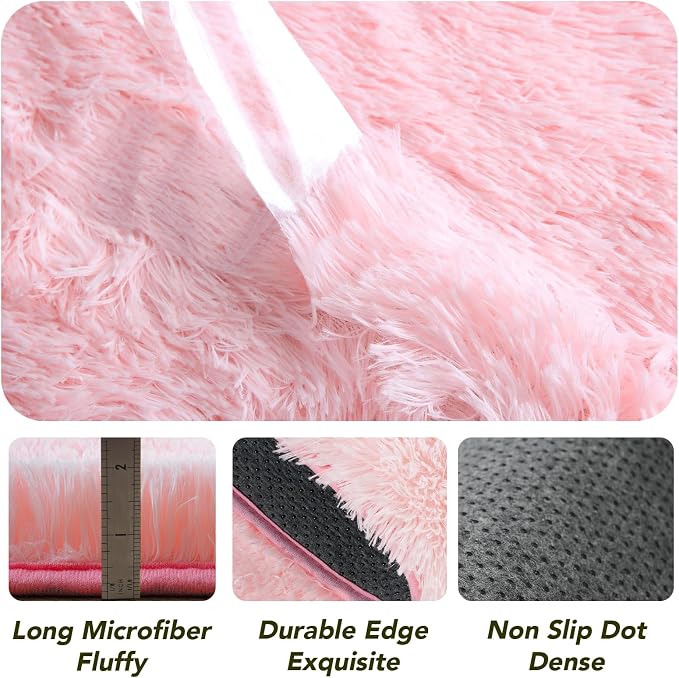 Round Rug 7x7Feet for Living Room: Pink Shag Round Area Rugs for Living - Image 6