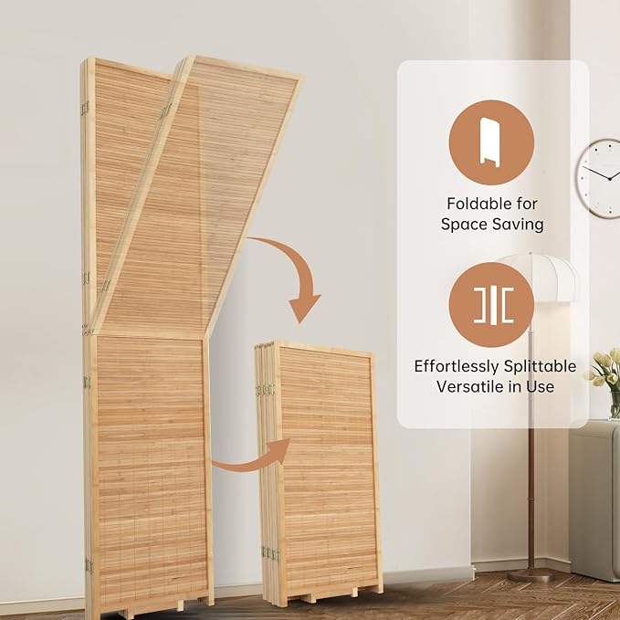 Room Divider Folding Privacy Screens, Hand-Made 67'' High Bamboo Room Dividers - Image 4