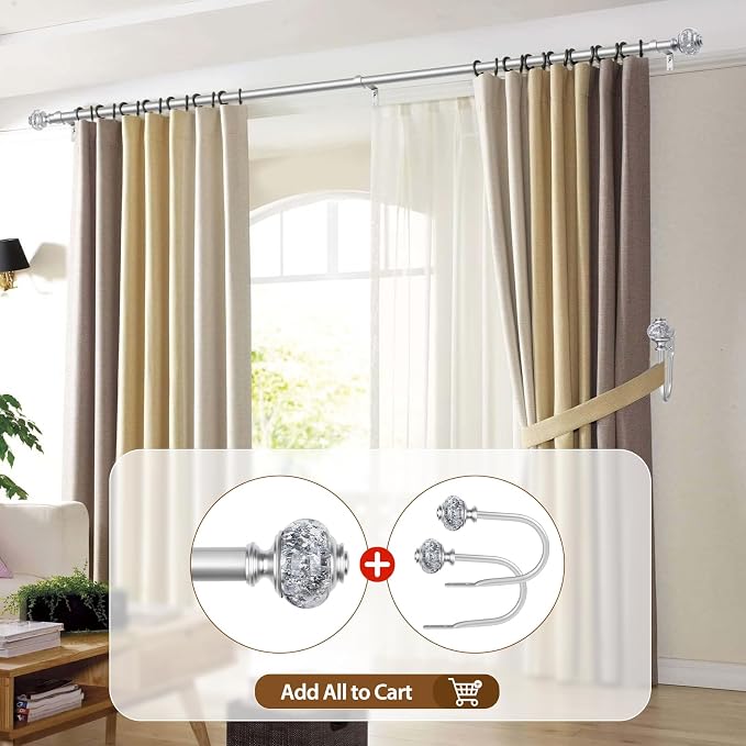 USFOOK Silver Curtain Rod, 7/8 Inch Curtain Rods - Image 6