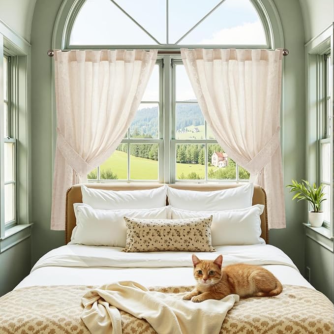 jinchan Small Window Curtains 54 Inch Length Linen Cafe Curtains - Image 2