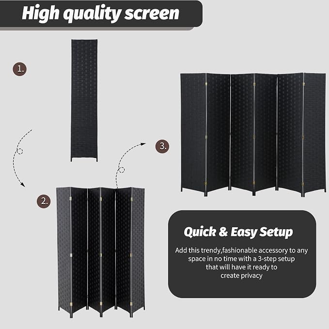 FDW Room Divider 6 Panels Wood Mesh Hand-Woven Design Indoor Folding Portable - Image 6