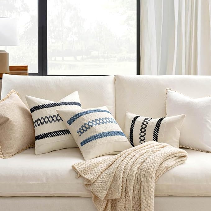 MIULEE Set of 2 Navy Blue Boho Decorative Lumbar Pillow Covers 12x20 Inch - Image 2