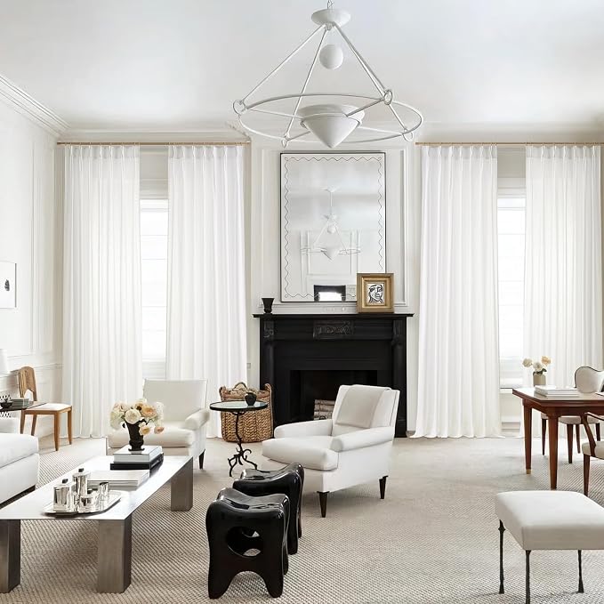 Topfinel White Pinch Pleat Linen Curtains - Image 7
