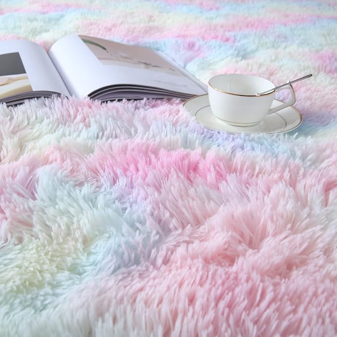 Rainbow Rugs for Girls Bedroom Living Room, 4x6 Feet Shag Fuzzy Area Rug for - Image 4